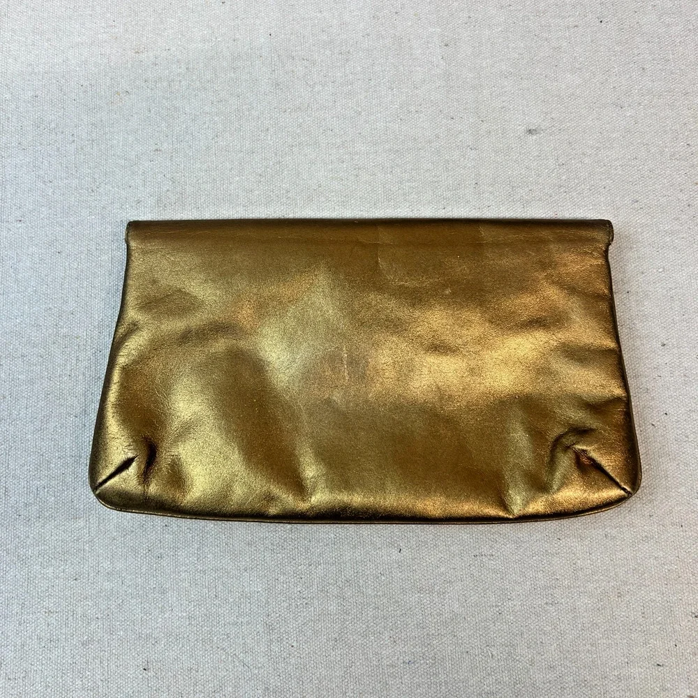 Vintage Morris Moskowitz Leather Envelope Leather Gold Clutch Snap Closure 1970s